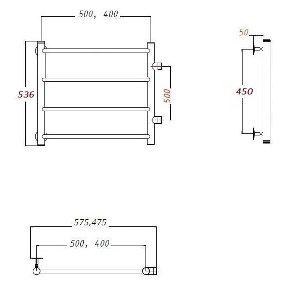 Полотенцесушитель водяной Тругор Аспект ПМ1 с боковым подводом П4 400х600 мм (м/о 500 мм) 00-00026835 фото 4