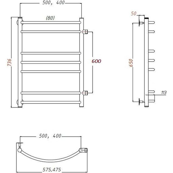Полотенцесушитель водяной Тругор Приоритет ПМ3 с боковым подводом П7 500x800 мм (м/о 600 мм) 00-00020397 фото 4