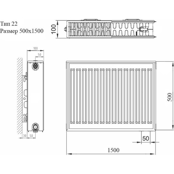 Радиатор Azario 1500х500 мм AZ-C22-500-1500 фото 7