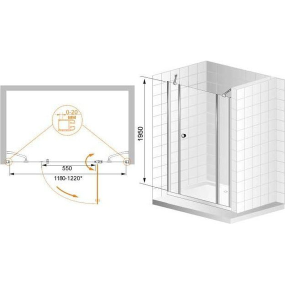 Душевая дверь Cezares Elena B-13 130 см L (30+60), хром/матовое - 5 Душевая дверь Cezares Elena B-13 130 см L (30+60), хром/матовое фото 5