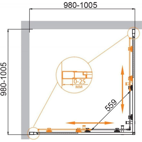 Душевое ограждение Cezares Molveno A-2 100х100 см, хром/матовое фото 2