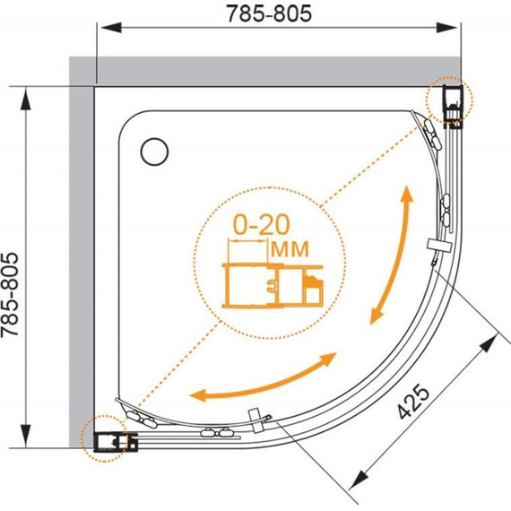 Душевое ограждение Cezares MOMENTO-R-2-80-C-Cr 80х80 см, хром/прозрачное фото 5
