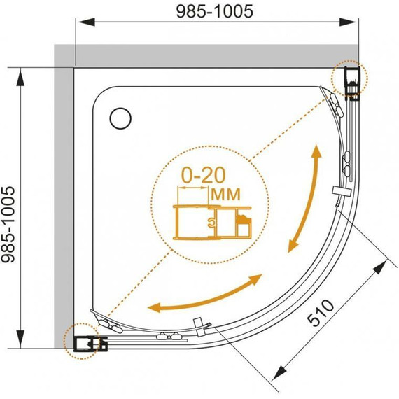 Душевое ограждение Cezares MOMENTO-R-2-100-C-Cr 100х100 см, хром/прозрачное фото 5