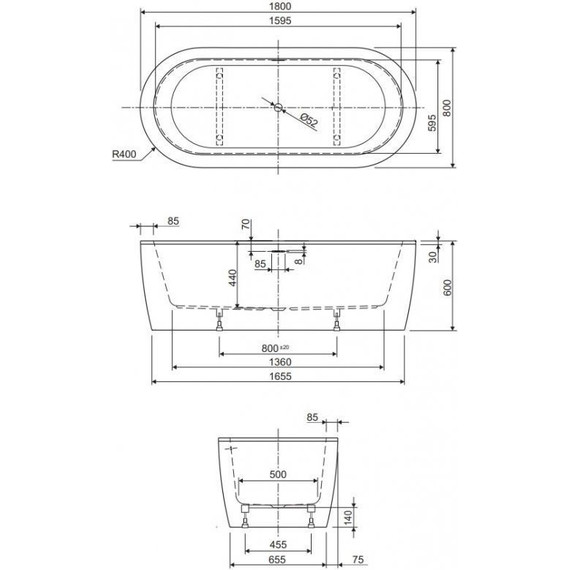 Ванна отдельностоящая Cezares Slim Central 180x80 см Slim Central-180-80-60-W37-SET фото 3