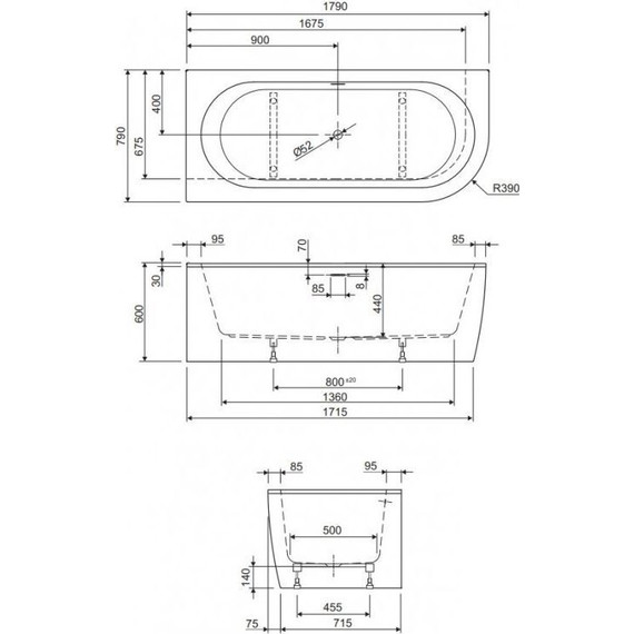Ванна акриловая Cezares Slim Corner 179x79 см Slim Corner-180-80-60-L-W37-SET, Размер - мм: 1800х800 фото 3