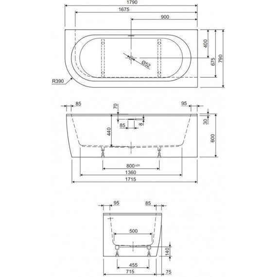 Ванна акриловая Cezares Slim Corner 179x79 см Slim Corner-180-80-60-R-NERO-SET, белый/черный матовый фото 3