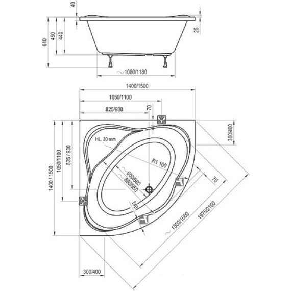 Ванна акриловая Ravak New Day 150х150 см C661000000, Размер - мм: 1500х1500 - 7 Ванна акриловая Ravak New Day 150х150 см C661000000, Размер - мм: 1500х1500 фото 7