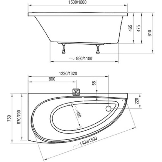 Ванна акриловая Ravak Avocado 160х75 см CQ01000000 L, Размер - мм: 1600х750 фото 7