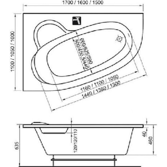 Ванна акриловая Ravak Asymmetric 170х110 см C491000000 R, Размер - мм: 1700х1100 фото 6