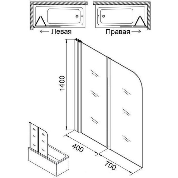 Шторка для ванны Azario Merrit 110х140 см AZ-NF6221 1100, хром/прозрачное фото 5
