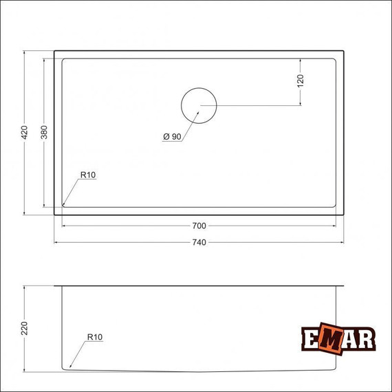 Кухонная мойка Emar EMB-133 PVD Nano Dark 1 мм, чёрный, Цвет производителя: чёрный - 2 Кухонная мойка Emar EMB-133 PVD Nano Dark 1 мм, чёрный, Цвет производителя: чёрный фото 2