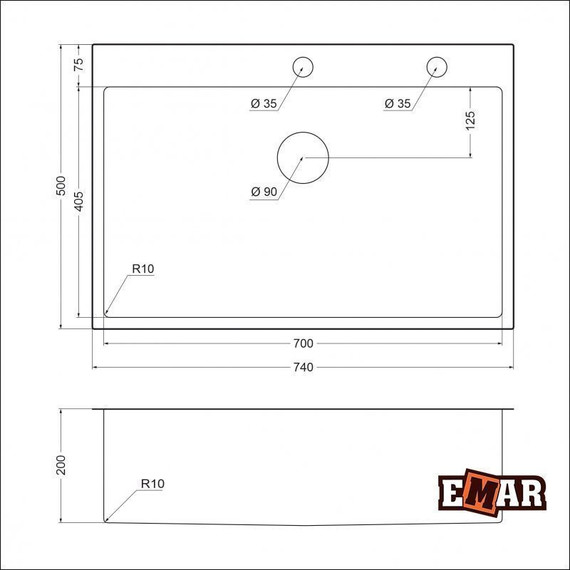 Кухонная мойка Emar EMB-125A PVD Nano Golden 1 мм, золото, Цвет производителя: золото фото 2