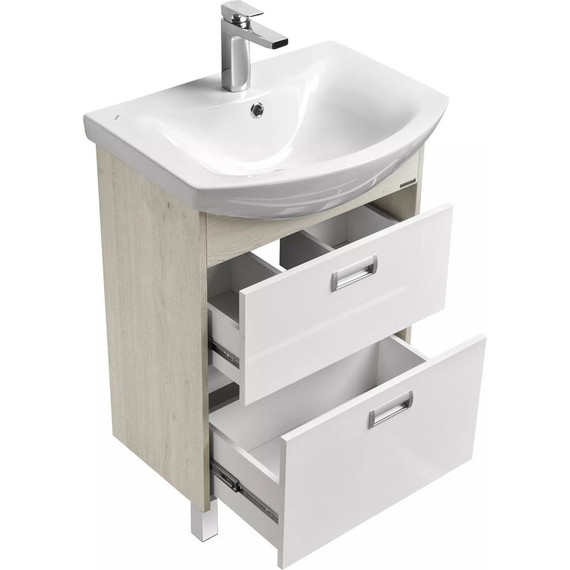 Тумба напольная с раковиной Акватон Бекка 60 см 1A1966K1BAC20, белый глянцевый/дуб сомерсет фото 5