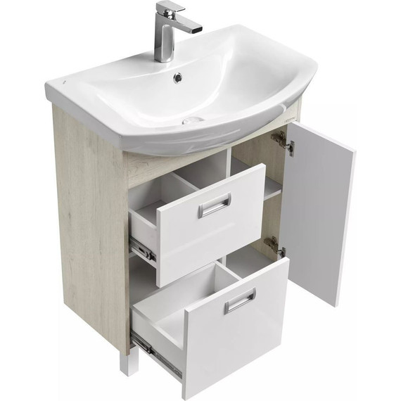 Тумба напольная с раковиной Акватон Бекка 70 см 1A2087K1BAC20, белый глянцевый/дуб сомерсет фото 5