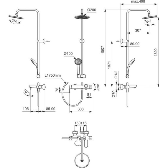 Промо-набор Ideal Standard IdealRain BL749S3, черный матовый - 11 Промо-набор Ideal Standard IdealRain BL749S3, черный матовый фото 11