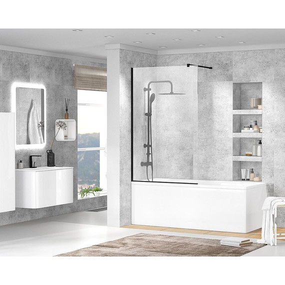 Шторка для ванны Cezares Liberta V-1 80 см (стекло 8 мм), черный/прозрачное фото 2