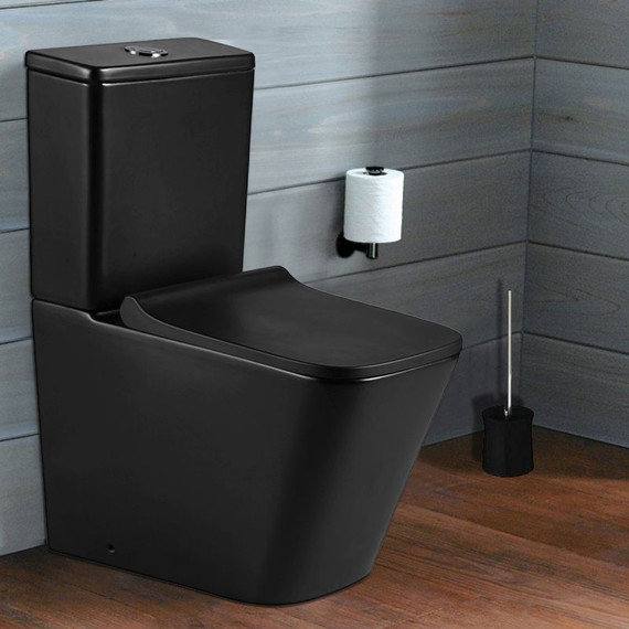 Унитаз-компакт безободковый Azario Quadro AZ-2175-MB с крышкой микролифт, чёрный матовый, Цвет производителя: чёрный матовый фото 2