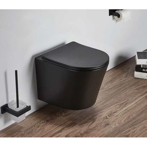 Унитаз подвесной безободковый Azario Teramo AZ-053E-R-MB SP с крышкой микролифт, черный матовый, Цвет производителя: чёрный матовый фото 2