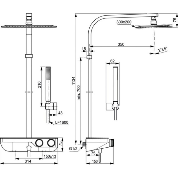 Душевая стойка с термостатом Ideal Standard Ceratherm S200 A7332AA - 7 Душевая стойка с термостатом Ideal Standard Ceratherm S200 A7332AA фото 7