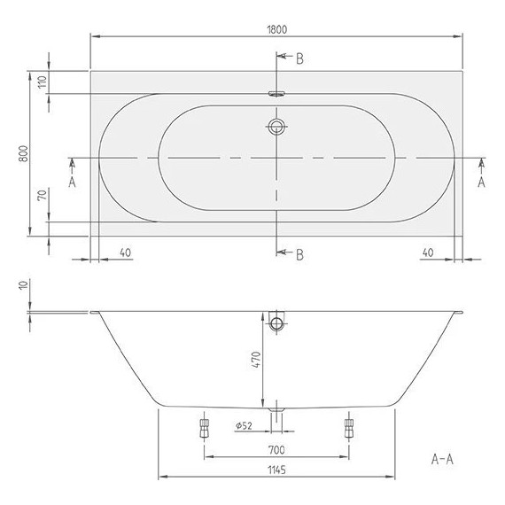 Ванна квариловая Villeroy&Boch Oberon 2.0 180x80 см UBQ180OBR2DV-01 с ножками и сифоном фото 5