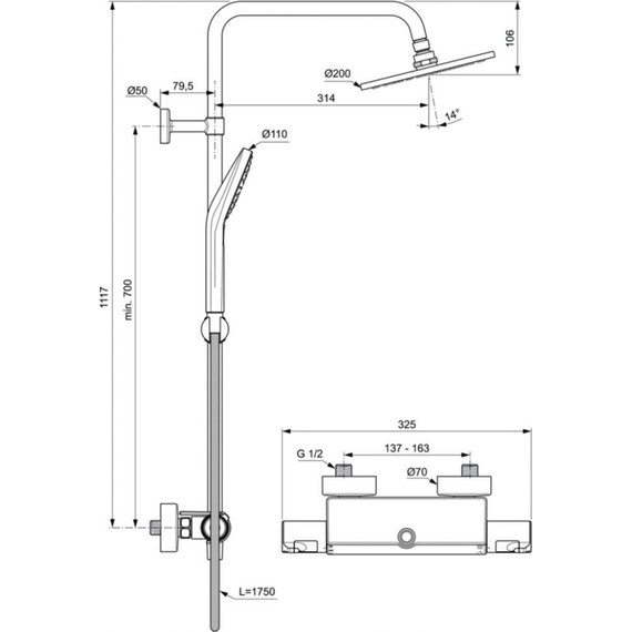 Душевая стойка с термостатом Ideal Standard Ceratherm T50 A7230AA - 7 Душевая стойка с термостатом Ideal Standard Ceratherm T50 A7230AA фото 7