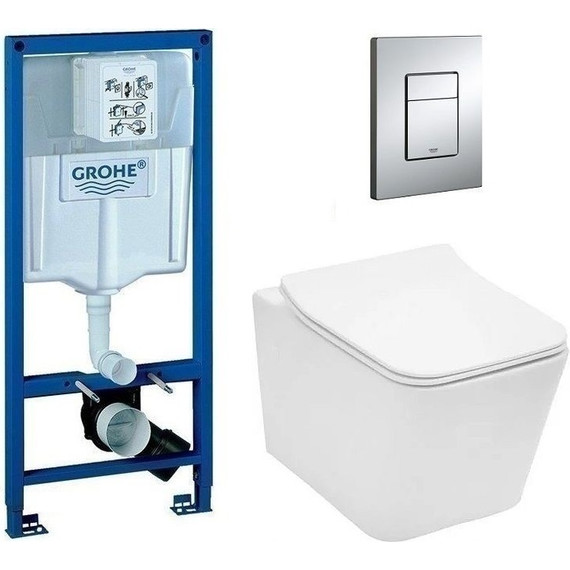 Инсталляция с подвесным унитазом комплект: Grohe Rapid SL 38772001 с подвесным унитазом Aquanet Rimless Tavr-W BL-103N-WHT сиденье микролифт, крепление, кнопка смыва хром фото 