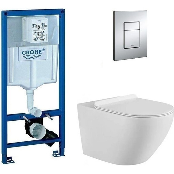 Инсталляция с подвесным унитазом комплект: Grohe Rapid SL 38772001 с подвесным унитазом Aquanet Rimless Cetus W Short LX-1900 сиденье микролифт, крепление, кнопка смыва хром фото 