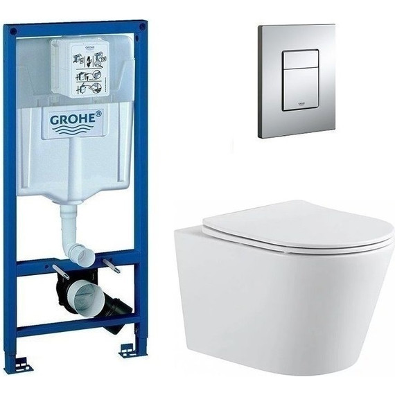 Инсталляция с подвесным унитазом комплект: Grohe Rapid SL 38772001 с подвесным унитазом Aquanet Rimless Atago 2.0 W LX-1905 сиденье микролифт, крепление, кнопка смыва хром фото 