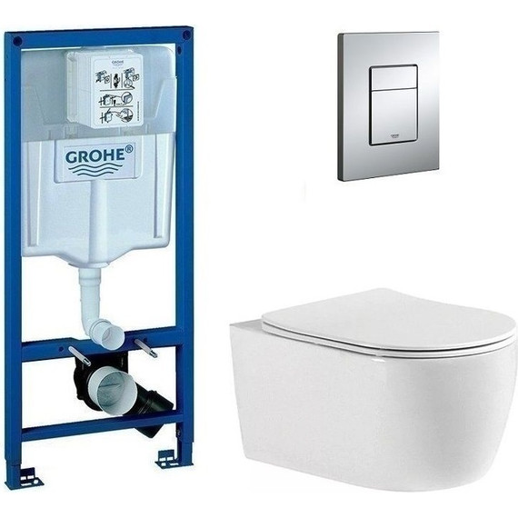 Инсталляция с подвесным унитазом комплект: Grohe Rapid SL 38772001 с подвесным унитазом Aquanet Smart W Rimless 276395 сиденье микролифт, крепление, кнопка смыва хром фото 