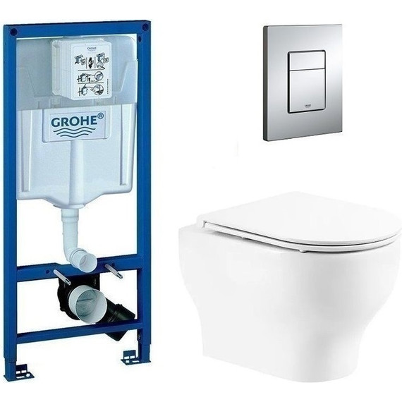 Инсталляция с подвесным унитазом комплект: Grohe Rapid SL 38772001 с подвесным безободковым унитазом Belbagno Lucie BB063CHR сиденье микролифт, крепление, кнопка смыва хром фото 