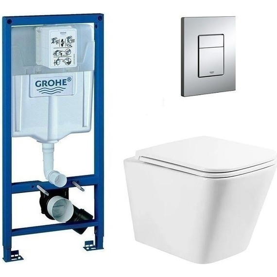Инсталляция с подвесным унитазом комплект: Grohe Rapid SL 38772001 с подвесным безободковым унитазом Belbagno Ardente-R BB520CHR сиденье микролифт, крепление, кнопка смыва хром фото 
