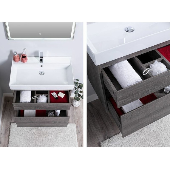 Тумба подвесная с раковиной Aquanet Nova Lite 60 см 242577 (2 ящика) дуб рошелье, Цвет фасада: дуб рошелье фото 7