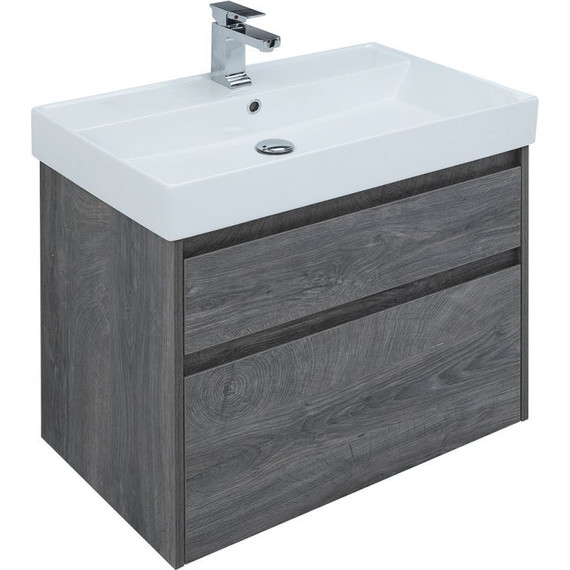 Тумба подвесная с раковиной Aquanet Nova Lite 75 см 242273 (2 ящика) дуб рошелье, Цвет фасада: дуб рошелье фото 
