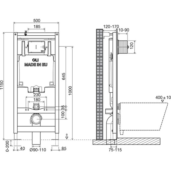 Инсталляция для унитаза Oli 80 300572mSl00 (кнопка смыва Slim, хром глянец) фото 5