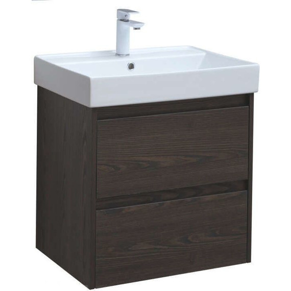 Тумба подвесная с раковиной Aquanet Nova Lite 60 см 287894 (2 ящика) дуб чёрный, Цвет фасада: дуб черный фото 