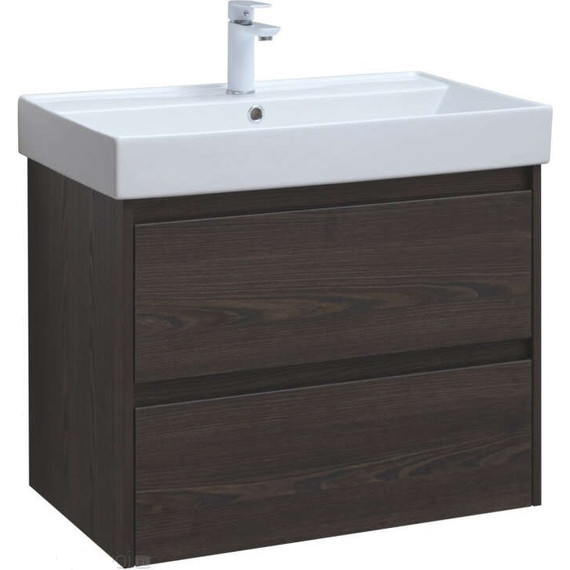 Тумба подвесная с раковиной Aquanet Nova Lite 75 см 287895 (2 ящика) дуб чёрный, Цвет фасада: дуб черный фото 