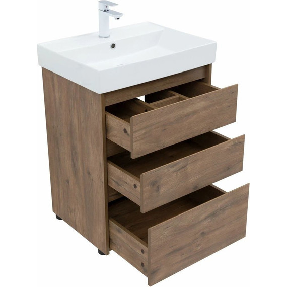 Тумба напольная с раковиной Aquanet Nova Lite 60 см 302471 (3 ящика) дуб рустикальный, Цвет фасада: тёмное дерево - 6 Тумба напольная с раковиной Aquanet Nova Lite 60 см 302471 (3 ящика) дуб рустикальный, Цвет фасада: тёмное дерево фото 6