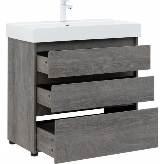 Тумба напольная с раковиной Aquanet Nova Lite 85 см 302476 (3 ящика) дуб рошелье, Цвет фасада: дуб рошелье фото 9