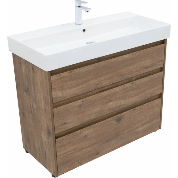 Тумба напольная с раковиной Aquanet Nova Lite 100 см 302480 (3 ящика) дуб рустикальный, Цвет фасада: тёмное дерево - 5 Тумба напольная с раковиной Aquanet Nova Lite 100 см 302480 (3 ящика) дуб рустикальный, Цвет фасада: тёмное дерево фото 5