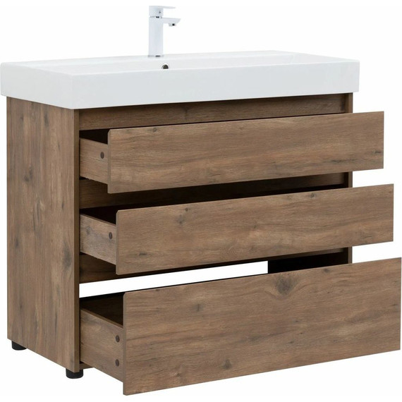 Тумба напольная с раковиной Aquanet Nova Lite 100 см 302480 (3 ящика) дуб рустикальный, Цвет фасада: тёмное дерево - 7 Тумба напольная с раковиной Aquanet Nova Lite 100 см 302480 (3 ящика) дуб рустикальный, Цвет фасада: тёмное дерево фото 7