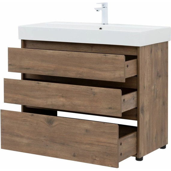Тумба напольная с раковиной Aquanet Nova Lite 100 см 302480 (3 ящика) дуб рустикальный, Цвет фасада: тёмное дерево - 10 Тумба напольная с раковиной Aquanet Nova Lite 100 см 302480 (3 ящика) дуб рустикальный, Цвет фасада: тёмное дерево фото 10