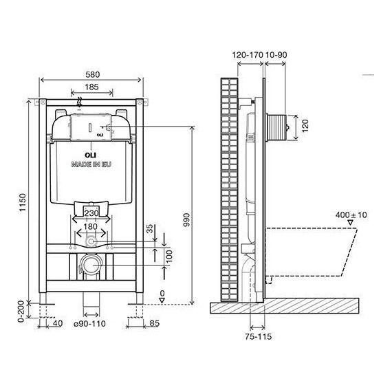 Инсталляция для унитаза Oli 74 601801mNa00 (кнопка смыва Narrow, хром глянец) фото 5