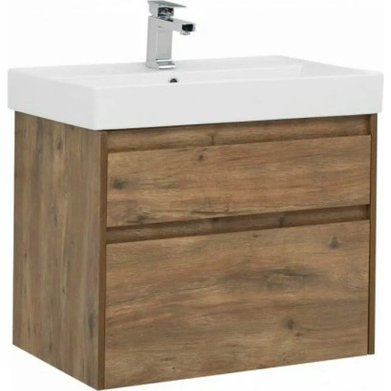 Тумба подвесная с раковиной Aquanet Nova Lite 60 см 249512 (2 ящика) дуб рустикальный, Цвет фасада: тёмное дерево фото 