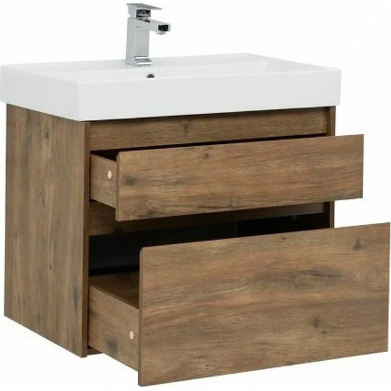 Тумба подвесная с раковиной Aquanet Nova Lite 60 см 249512 (2 ящика) дуб рустикальный, Цвет фасада: тёмное дерево фото 5