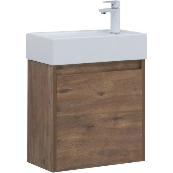 Тумба подвесная с раковиной Aquanet Nova Lite 50 см 298855 (с дверцей) дуб рустикальный, Цвет фасада: тёмное дерево фото 