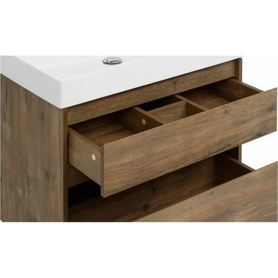 Тумба подвесная с раковиной Aquanet Nova Lite 75 см 249515 (2 ящика) дуб рустикальный, Цвет фасада: тёмное дерево фото 4