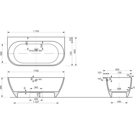 Ванна каменная Эстет Майами 170x85 см ФР-00010630 фото 4