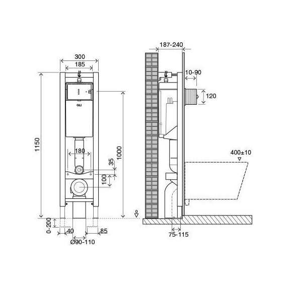 Инсталляция для унитаза Oli Quadra Plus Sanitarblock (пневматическая) 141945 фото 7
