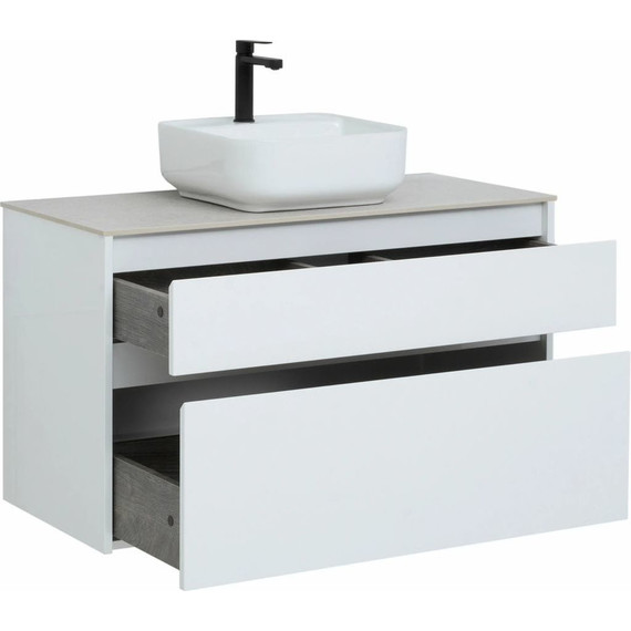 Тумба подвесная со столешницей Aquanet Nova Lite 100 см 242581 (2 ящика) белый, Цвет фасада: белый фото 5