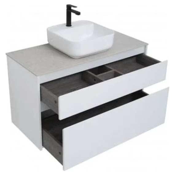 Тумба подвесная со столешницей Aquanet Nova Lite 100 см 242581 (2 ящика) белый, Цвет фасада: белый фото 12